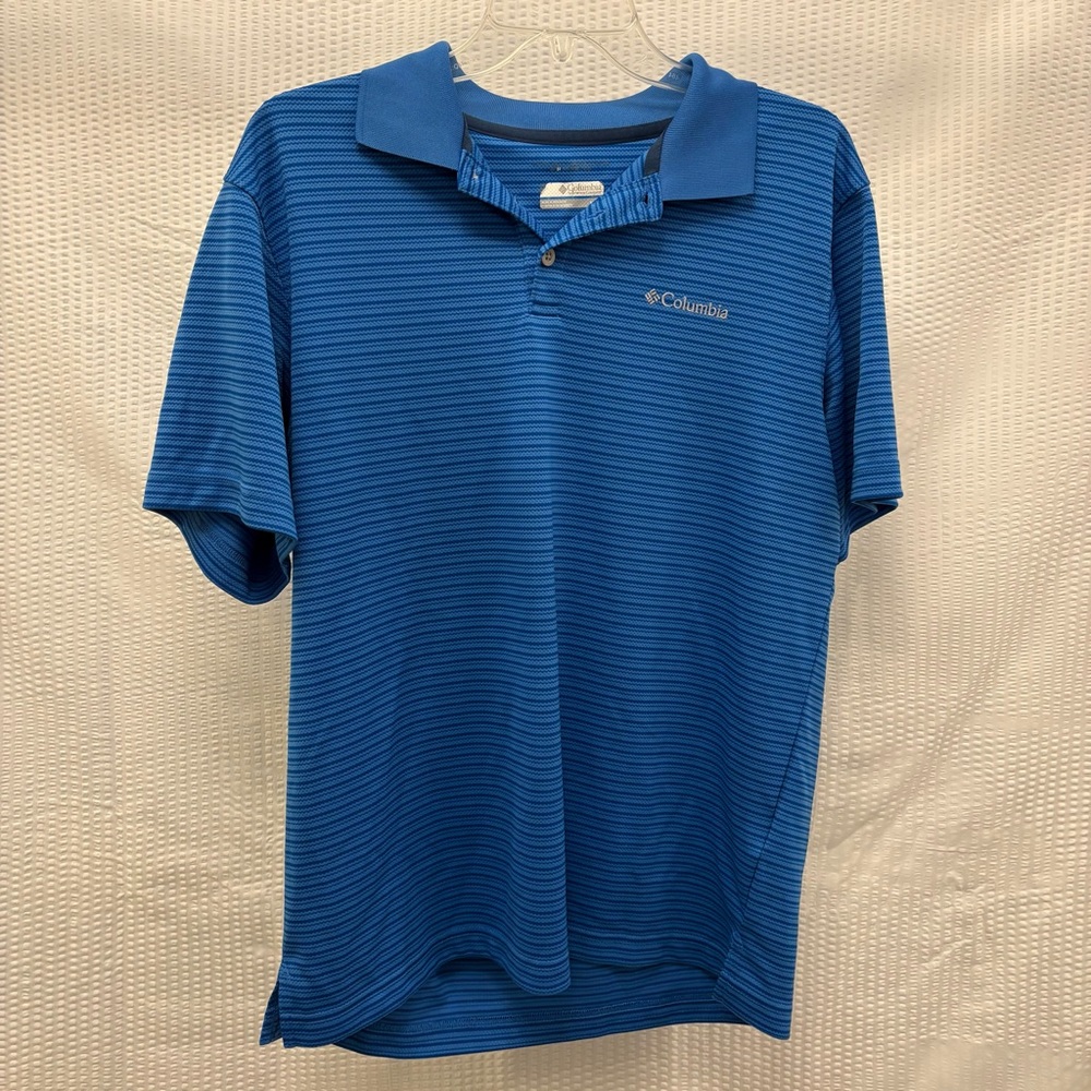 Columbia Men's Striped Blue Polo Shirt size medium